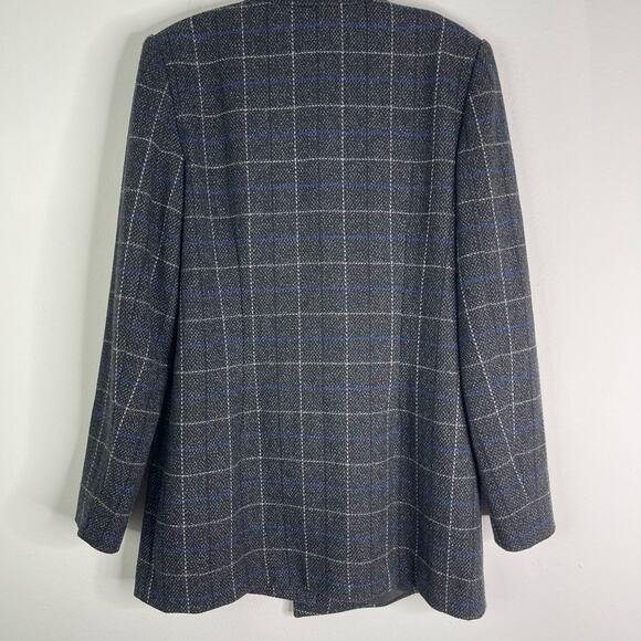 NEW DKNY black white blue plaid button long office preppy blazer jacket 12 - Picture 8 of 8